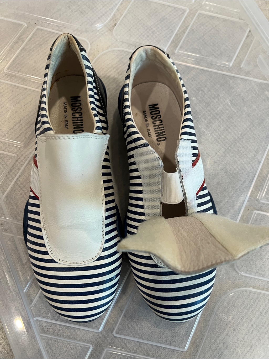 Moschino Navy & White Striped Slip-On Flats